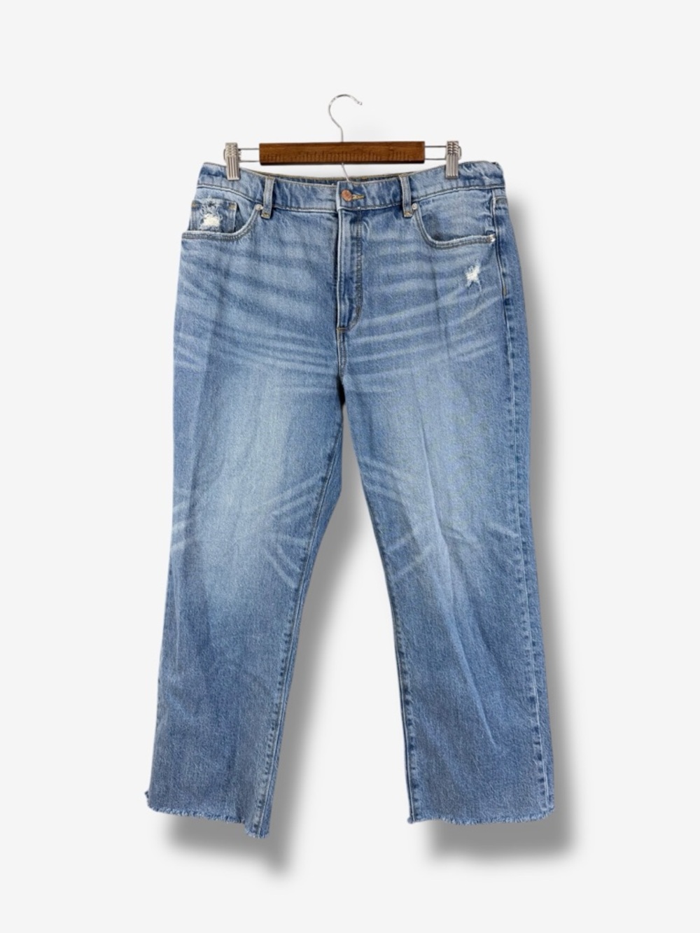 Loft The Straight Jeans Size 31/12P Medium Wash Frayed Hem Distressed Casual